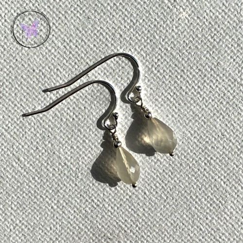 Faceted Cream Moonstone Drop Earrings